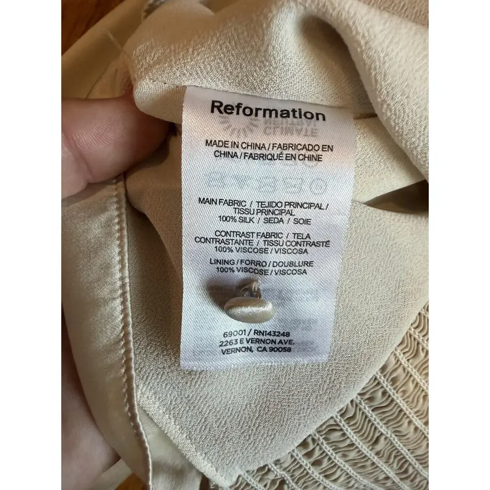 Reformation Womens Blouse sz 12 Beige Silk Puff Sleeve